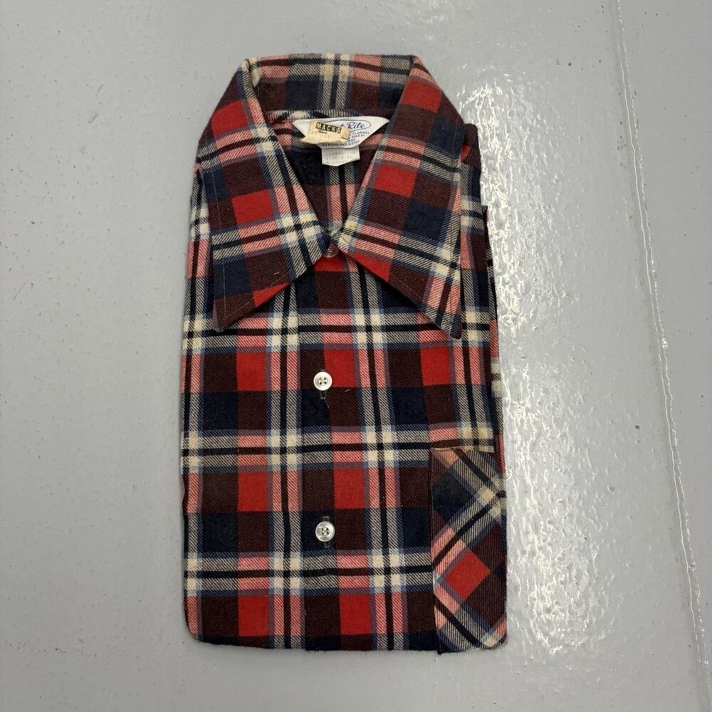 NOS Vintage 70s Prest-Rite Red Plaid Cotton Flannel Shirt
